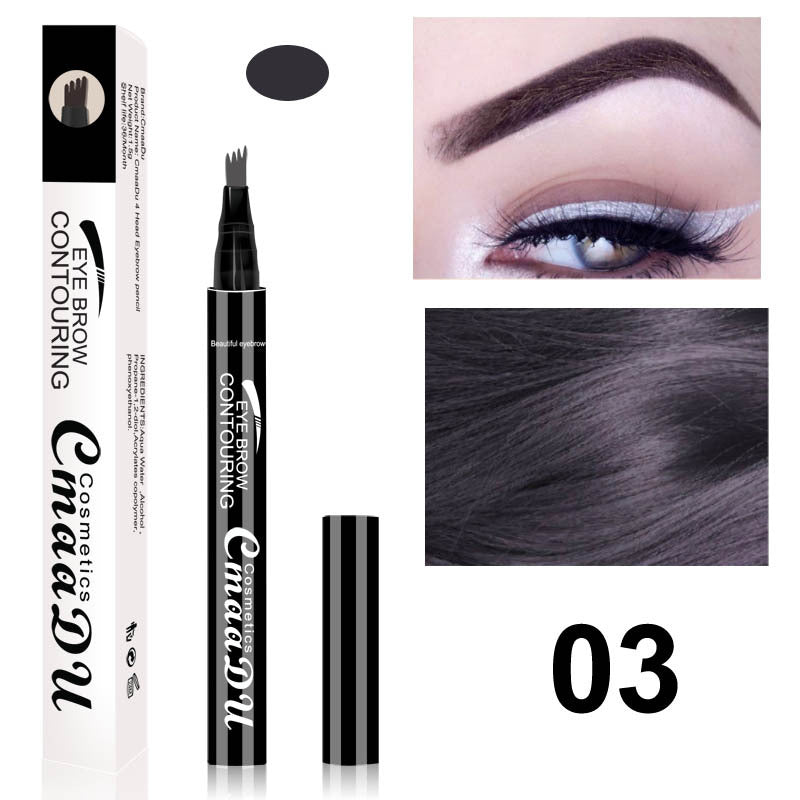 Four-point eyebrow pencil, shade 03 grey, black casing with four-tip applicator