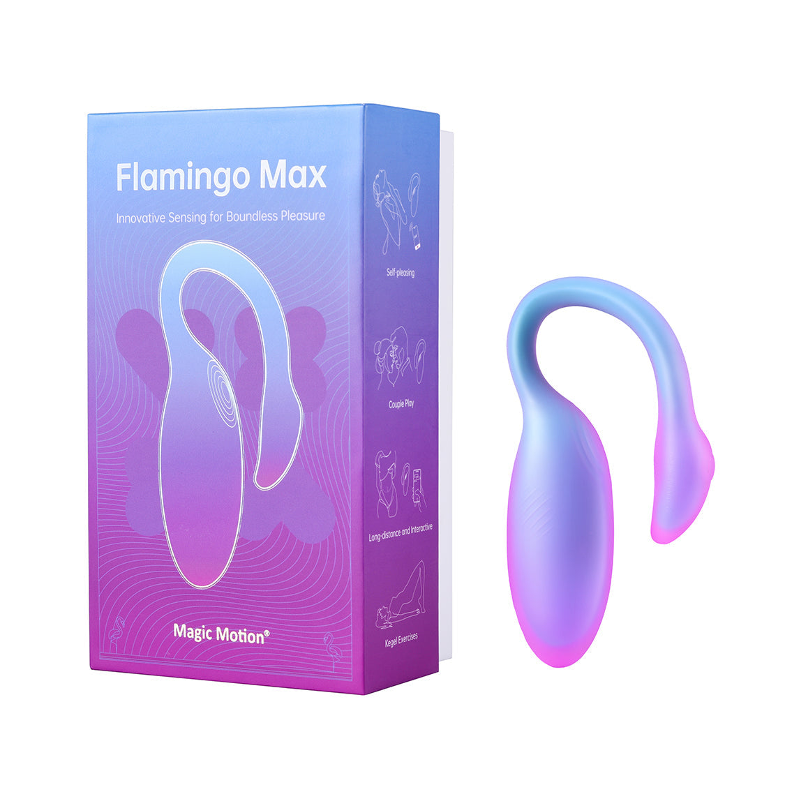 Lavender and blue flamingo-shaped vibrating toy with retail box