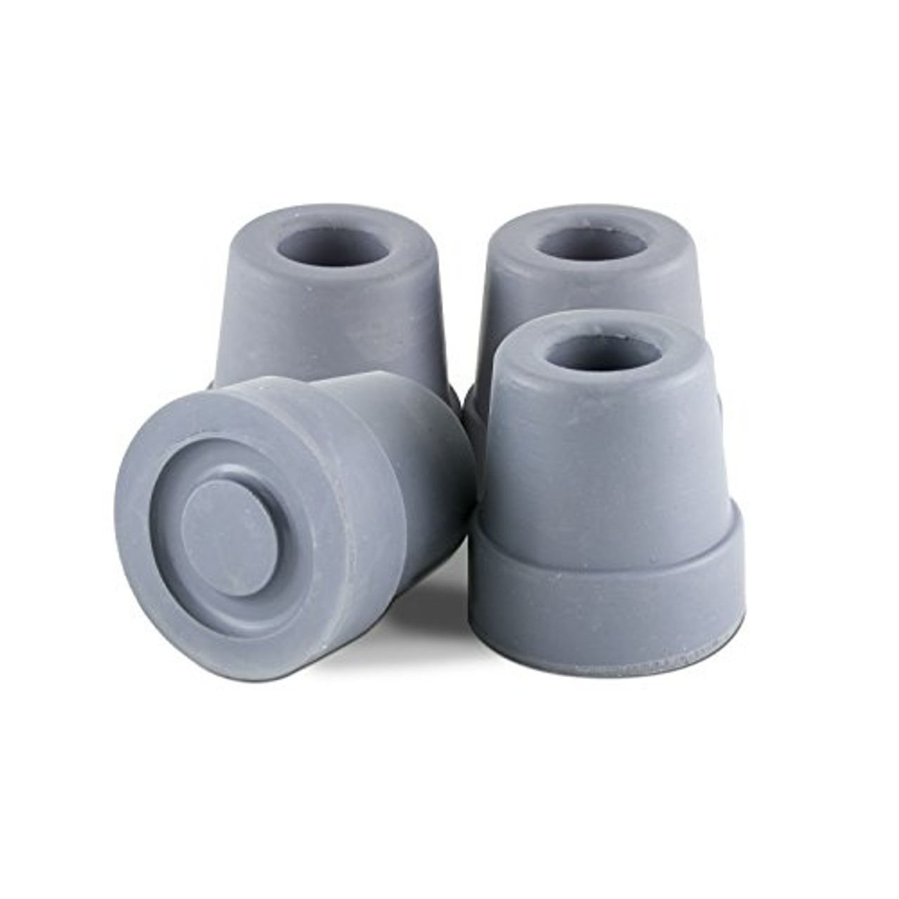 Gray rubber quad cane tips for 1/2 inch cane legs, multiple pieces