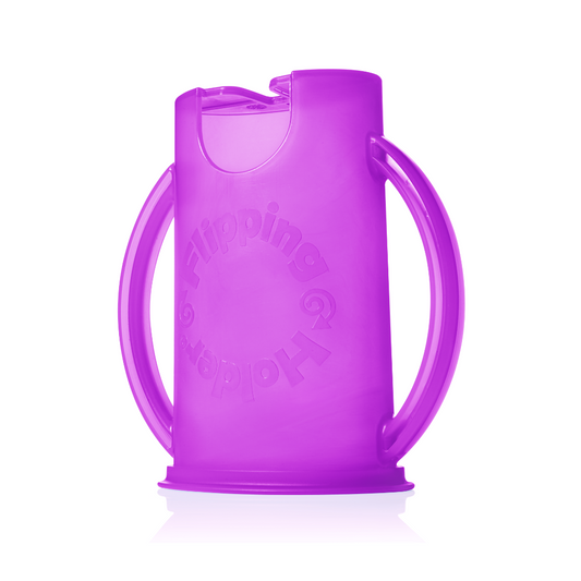 Purple Flipping Holder DELUXE with lid and side handles, back view