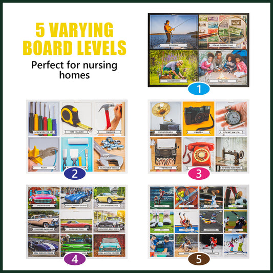 Assistex Matching Game Activity Board FOR MEN- Dementia Activities for Seniors - Memory Games for Adults with Alzheimers - Memory Loss - Matching Card Memory Games for Seniors