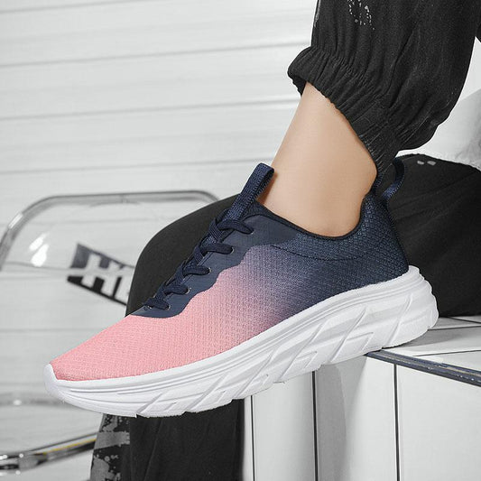 Men's mesh sneakers, pink-to-navy gradient, textured white platform sole