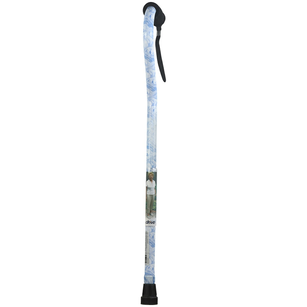 Blue swirl foam grip offset handle walking cane with curved black handle
