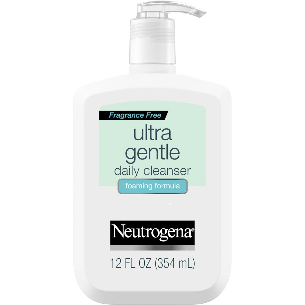Neutrogena Ultra Gentle daily cleanser foaming face wash with pump, fragrance-free label