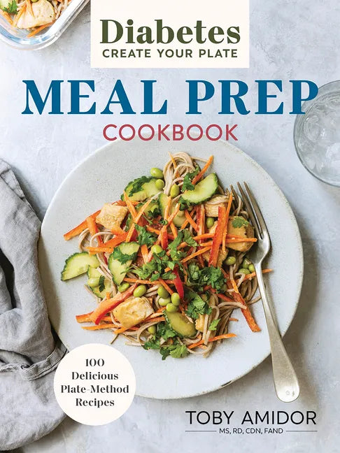 Diabetes meal prep cookbook paperback cover with plated vegetables and spoon