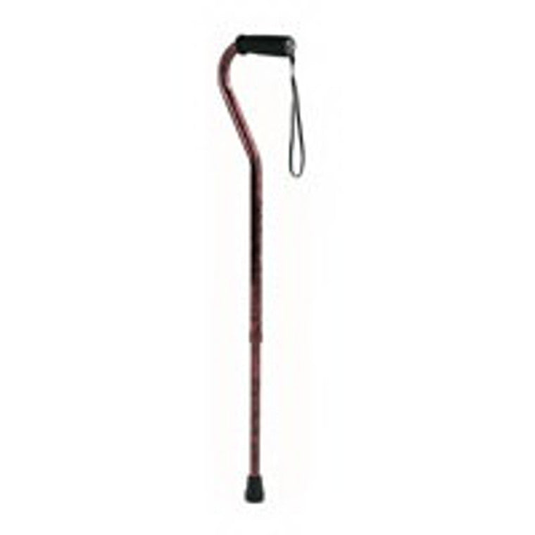 Red offset cane with curved handle and wrist strap