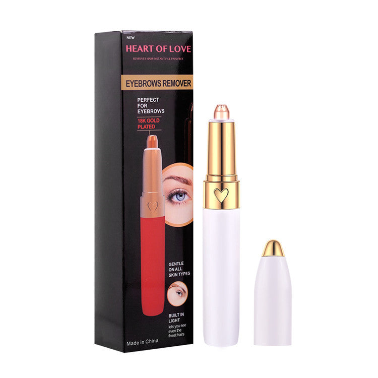 Electric eyebrow trimmer set with Heart of Love box and white trimmer with gold cap