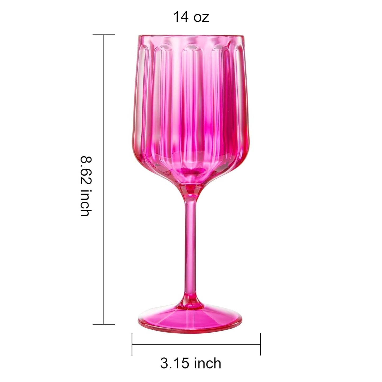 Single coral-pink acrylic stemmed goblet with ribbed bowl and wide base