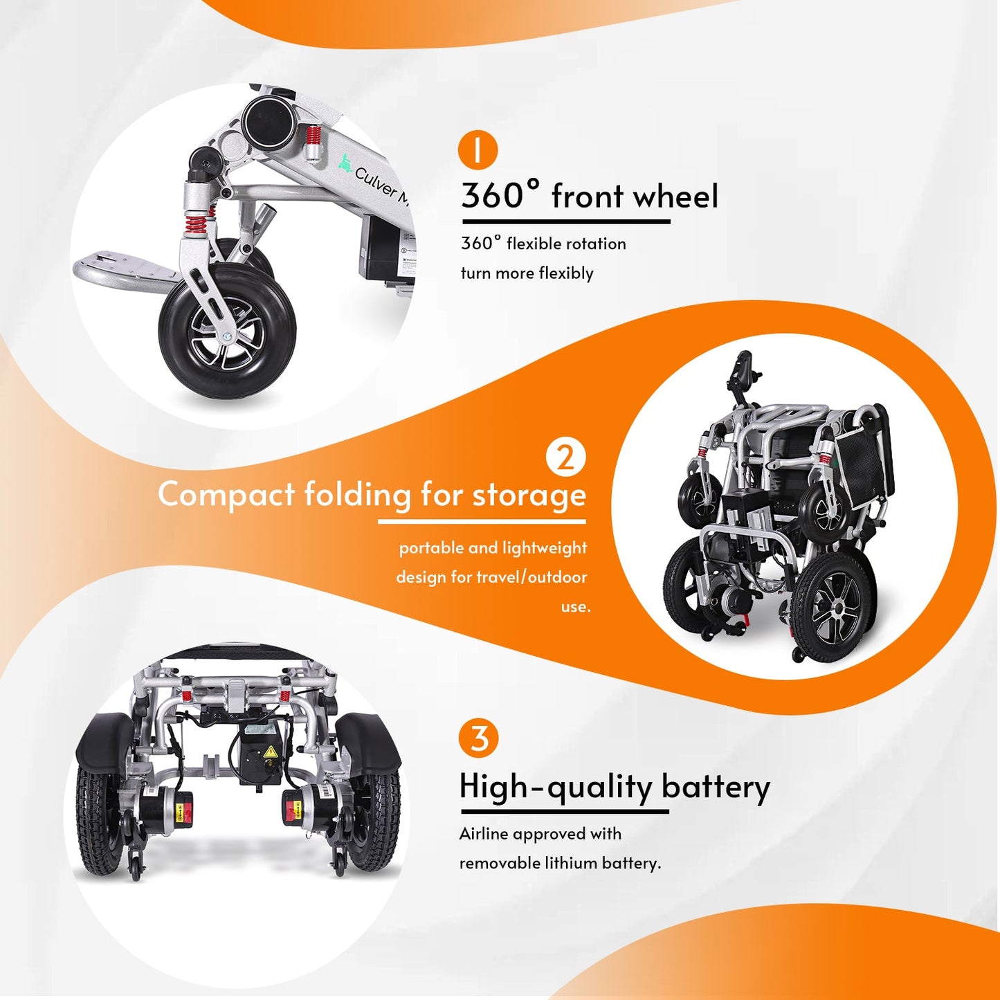 COBRA Folding Divisible Electric Wheelchair 300 Lb Capacity-500W- 14Miles