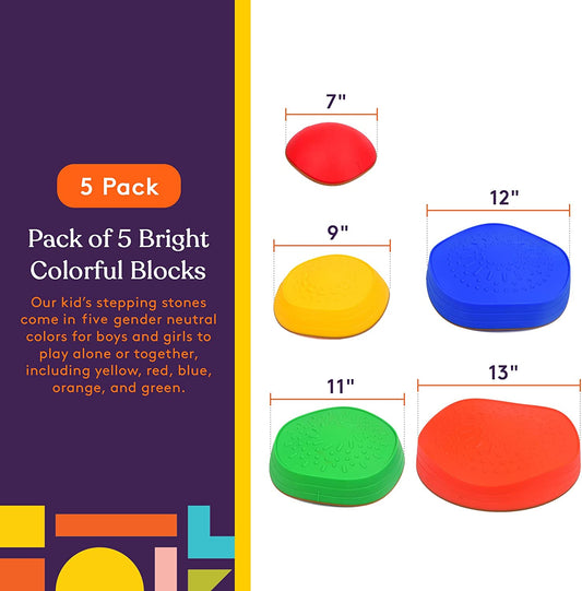 Stackable Stepping Balance Stones for Kids, Indoor and Outdoor, Non-Slip Edging, Set of 5