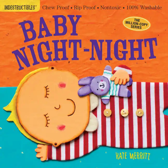 Baby Night-Night board book cover with smiling moon and cuddly striped rabbit
