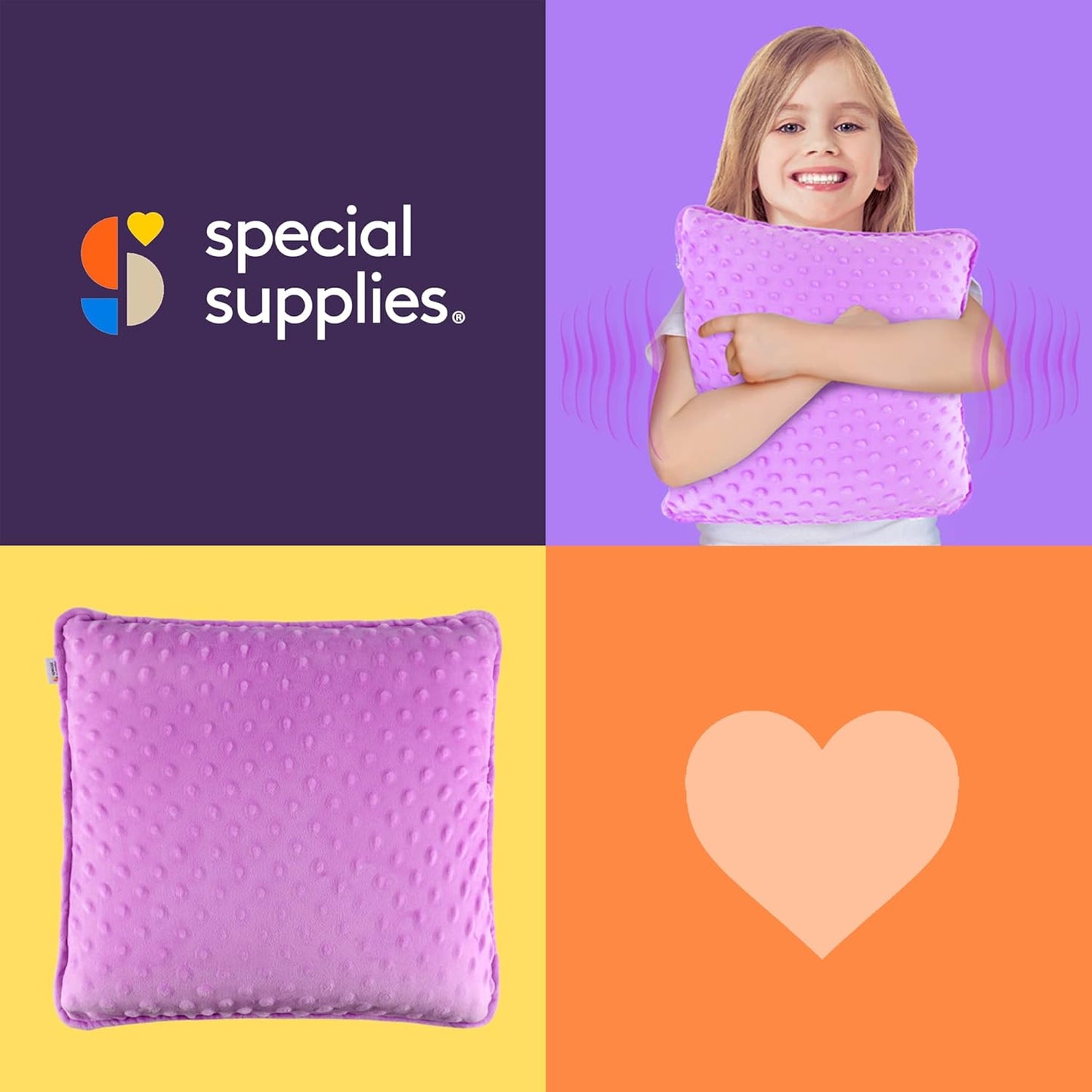 Purple square sensory vibrating pillow with raised dot textured surface