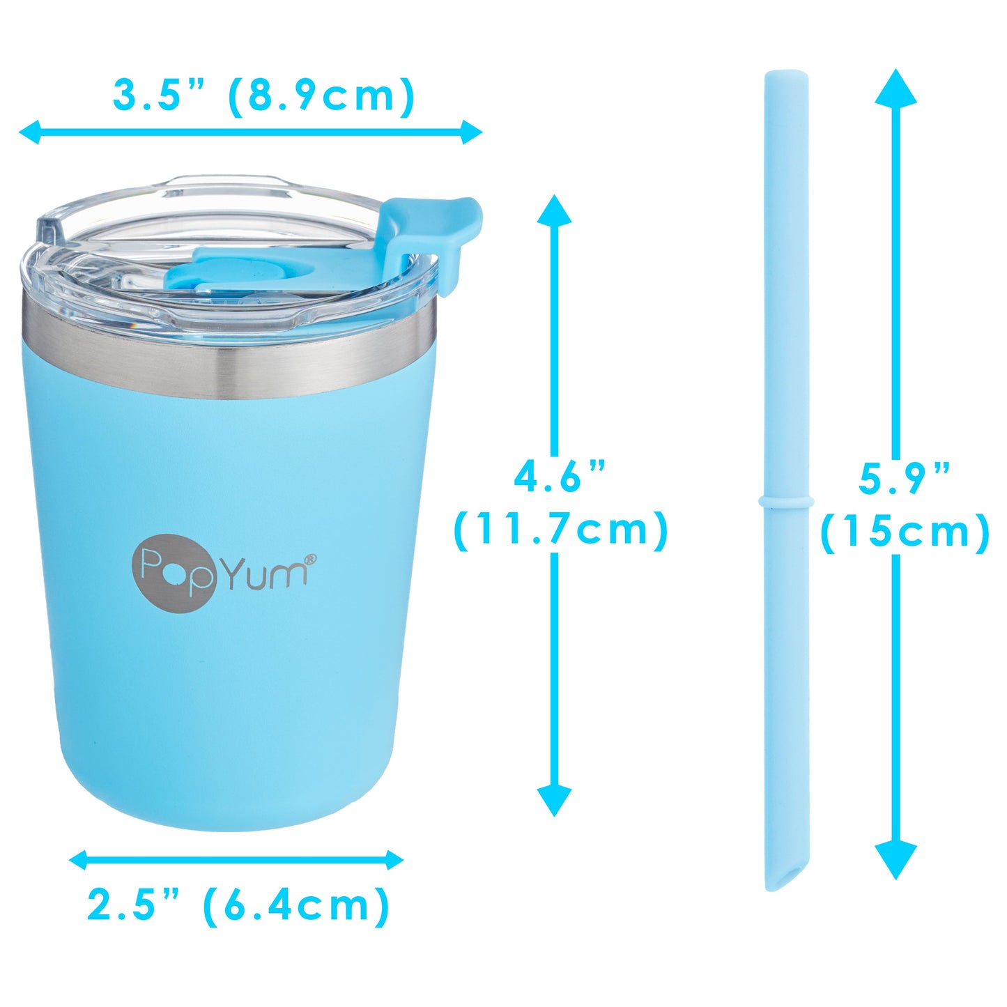 PopYum 9oz Insulated Stainless Steel Kids’ Cups with Lid and Straw, 2-Pack, Blue & Green, stackable, sippy, baby, child, toddler, tumbler