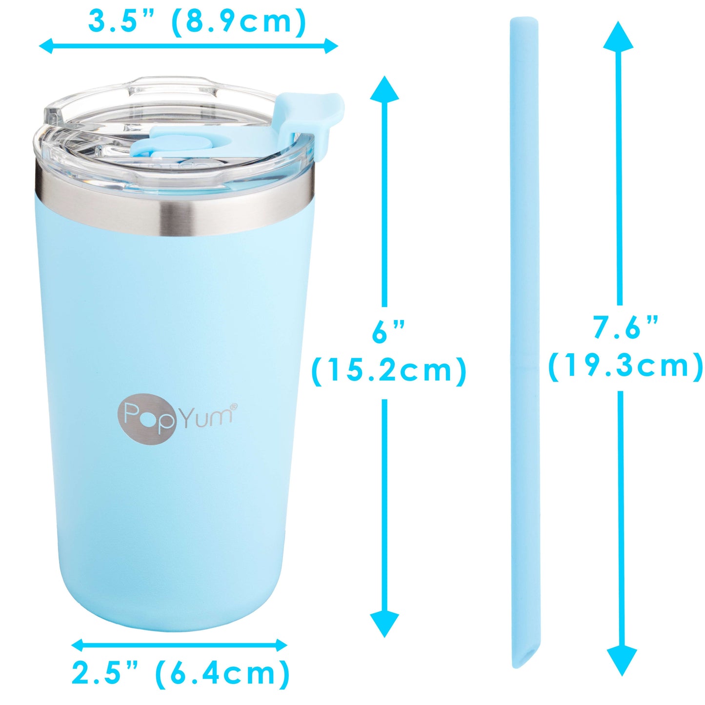 PopYum 13oz Insulated Stainless Steel Kids’ Cups with Lid and Straw, 2-Pack, Blue & Pink, stackable, sippy, baby, child, toddler, tumbler