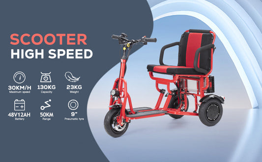 COUGAR (Red) Ultra Lightweight Folding Scooter For Adults 3 Wheeler - Portable