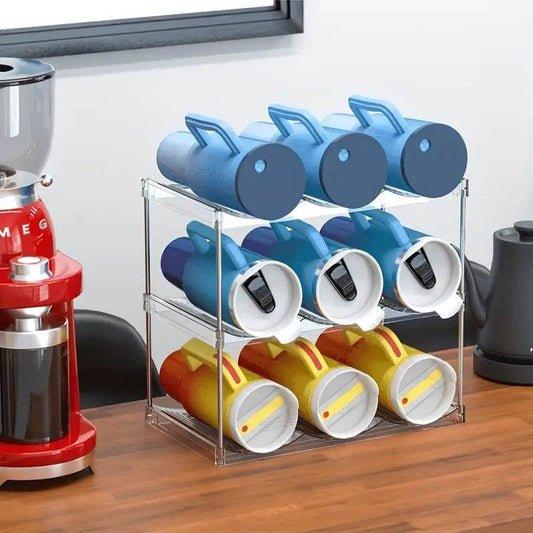 Multilayer Clear Stackable Water Bottle Organizer Rack for Kitchen Cabinets and Pantry