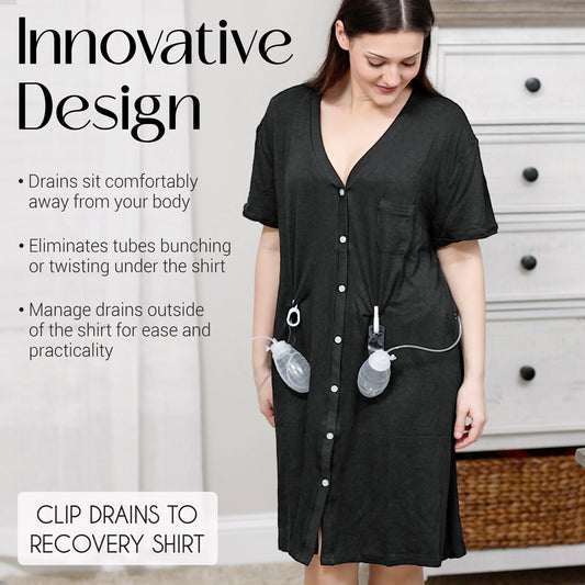 Rise Up and Recover - Mastectomy Breast Cancer Lounge Shirt with Post-Surgical Drain Tube Side Openings