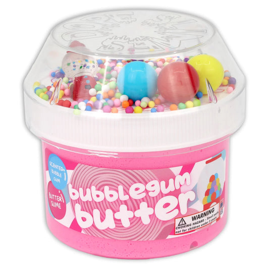 Pink slime jar with clear lid showing colored foam balls inside