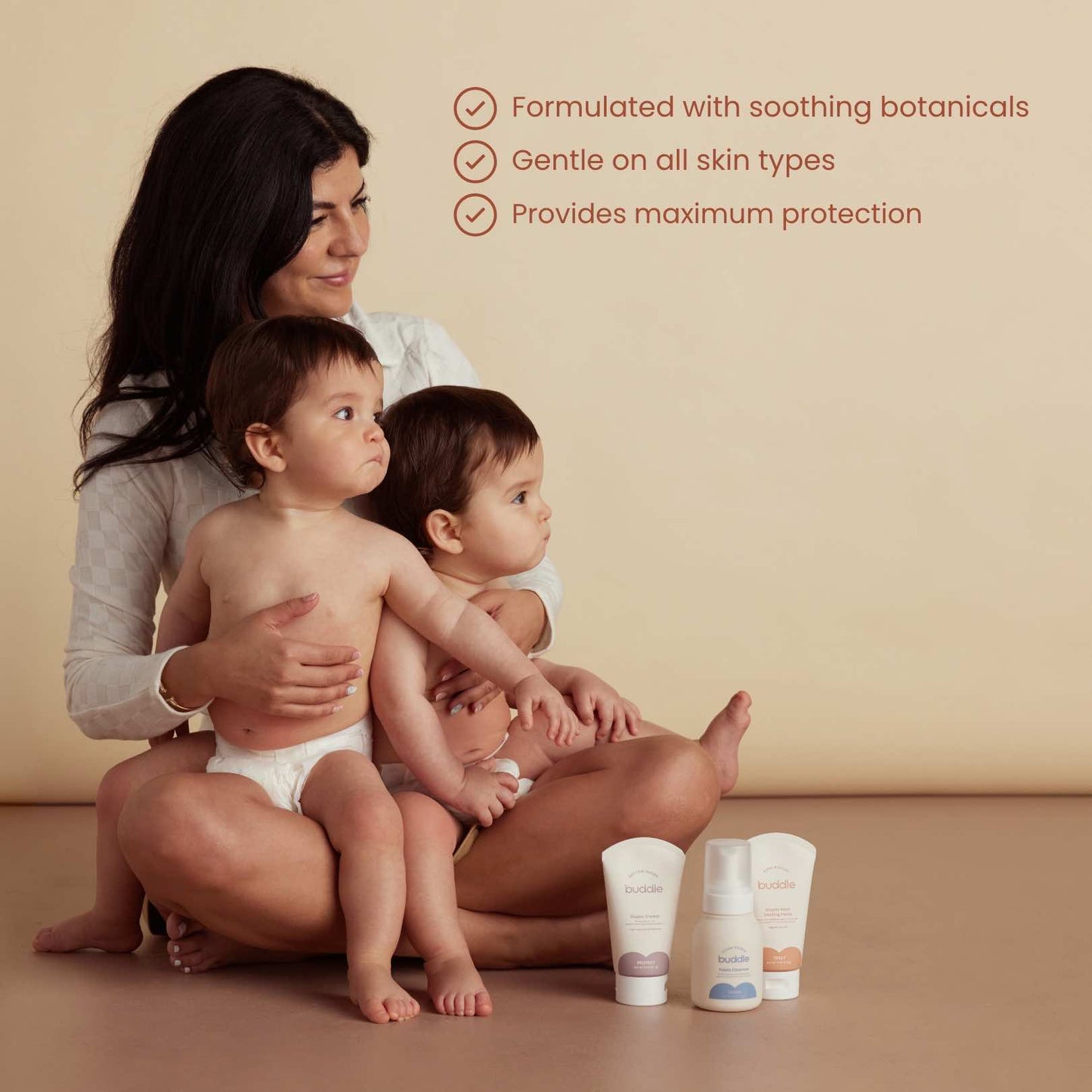 Diaper rash system essentials kit bottles and tubes on display