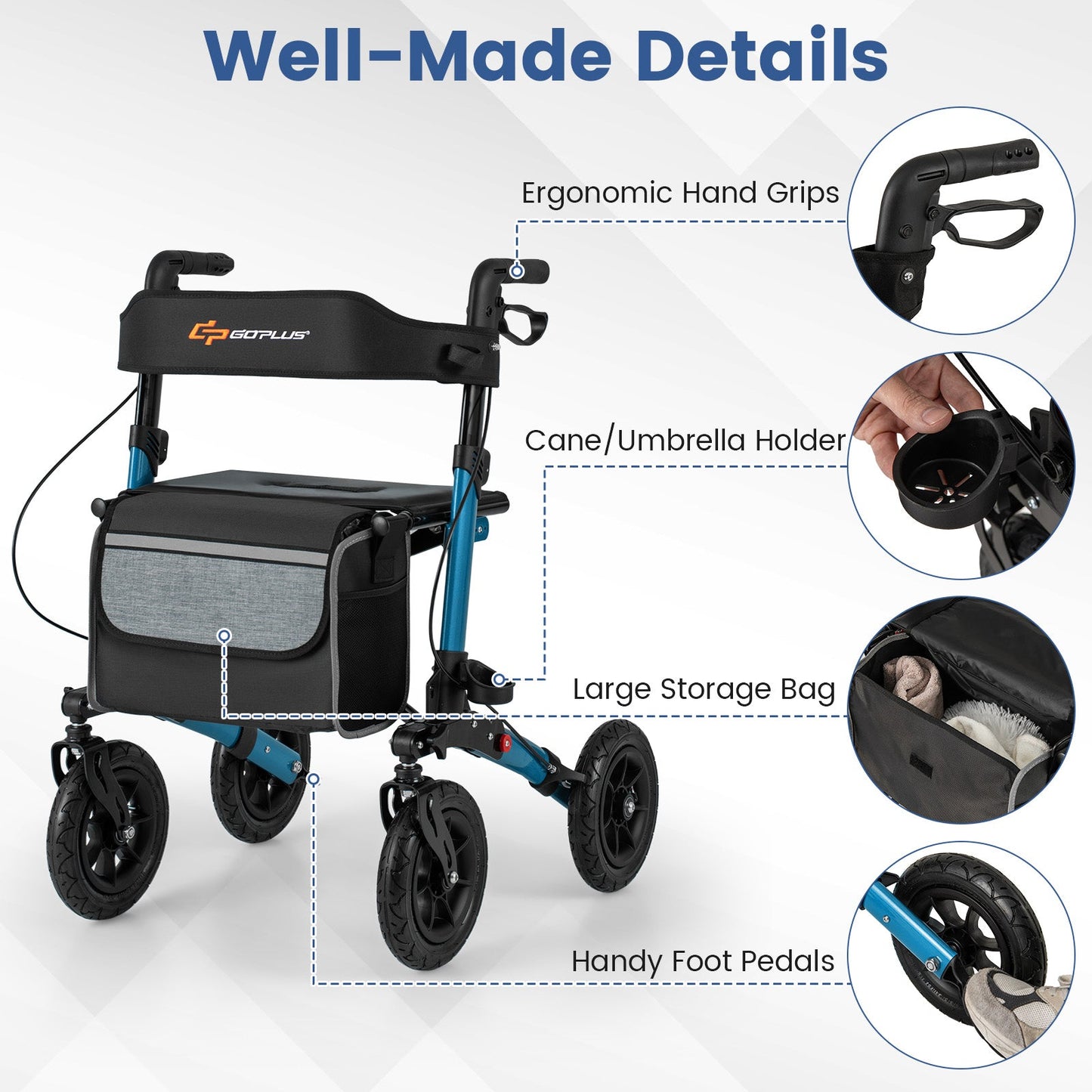 Folding Rollator Walker for Seniors with Seat for All Terrain-Navy