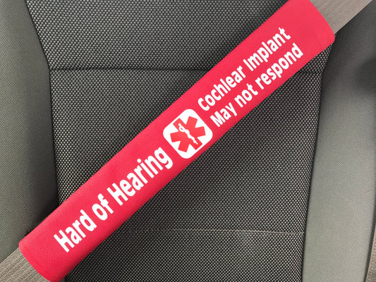 Hard of Hearing Cochlear Implant Medical Alert Seat Belt Cover