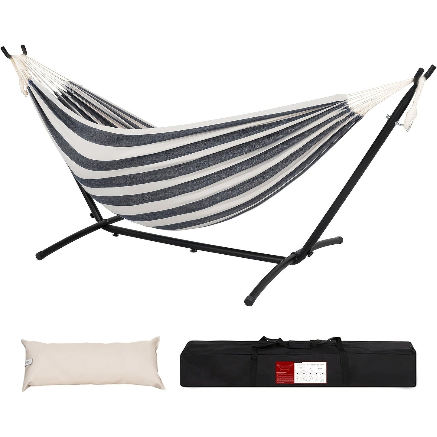 Heavy Duty Double Hammock with Steel Stand 450lbs Portable Outdoor Indoor Blue 2Dropme
