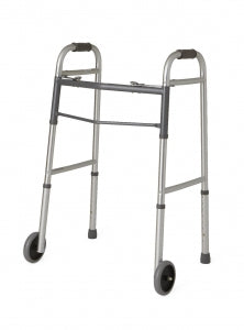 Folding walker with two-button adjust and 5-inch wheels, metal frame