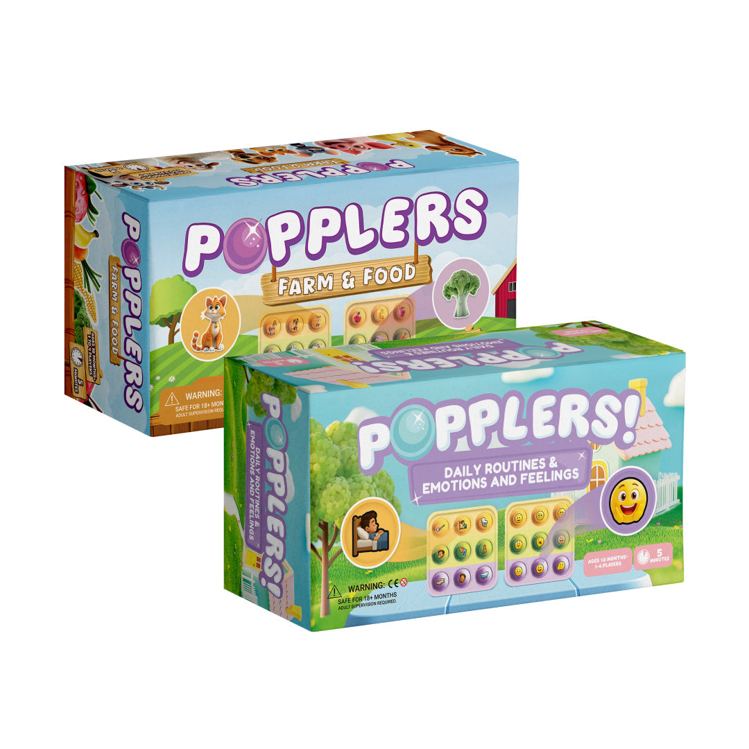 Popplers Farm & Food and Popplers daily routines box packaging