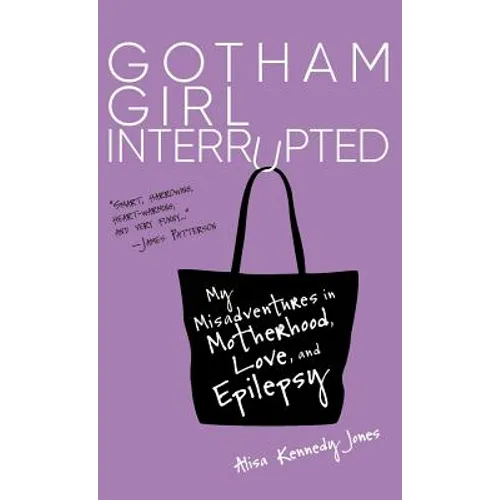 Hardcover book with purple cover, white title text, and black tote-style graphic
