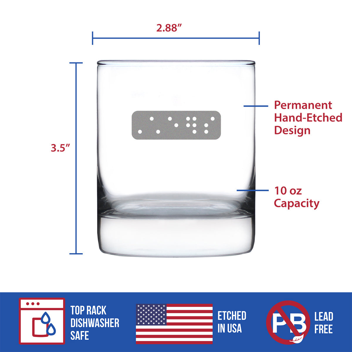 Braille Cheers Rocks Glass - Fun Braille Gifts for Braille Teachers and Visually Impaired or Blind Braille Readers - 10.25 Oz Glasses