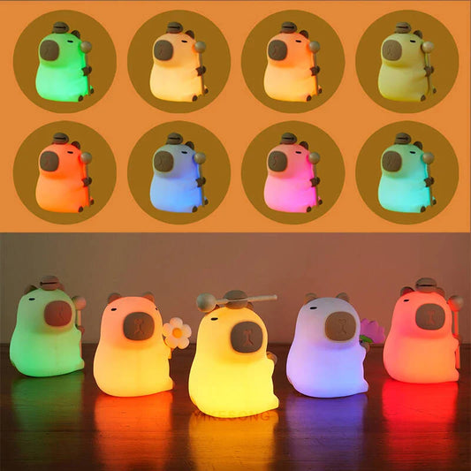 Capybara & Mango LED Night Light for Kids — Touch Sensor Rechargeable USB Dimmable RGB Lamp with Timer