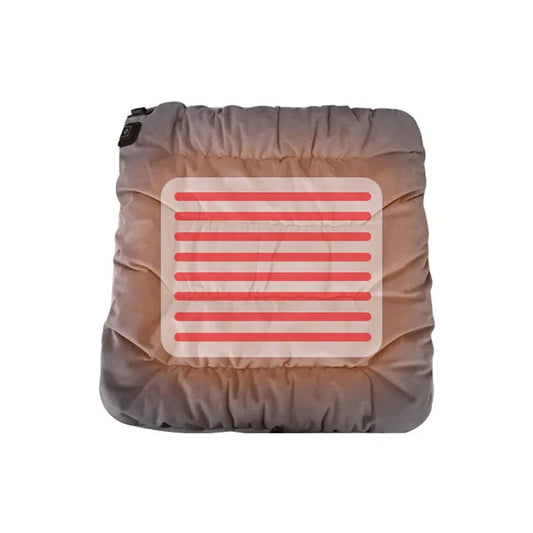 Square heating pad cushion with heat-effect graphic overlay on the center.
