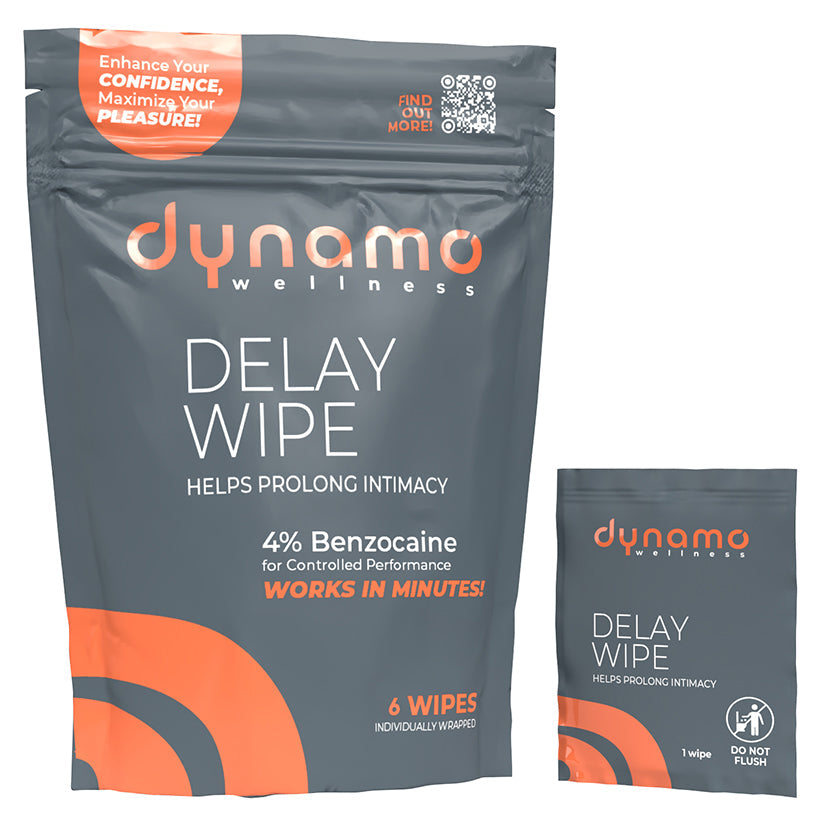 Dynamo Wellness 4% benzocaine delay wipe pack, 6 individually wrapped wipes