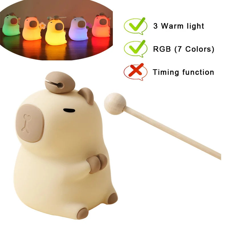 Capybara & Mango LED Night Light for Kids — Touch Sensor Rechargeable USB Dimmable RGB Lamp with Timer