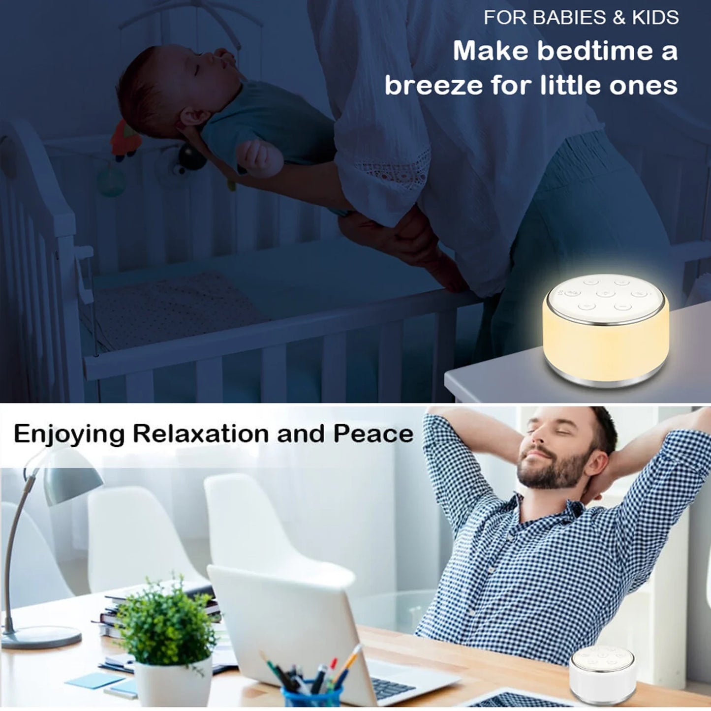 White Noise Machine for Baby – Portable Sleep Sound Machine with 34 Soothing Sounds, 7-Color Night Light, Timer & USB-C Rechargeable