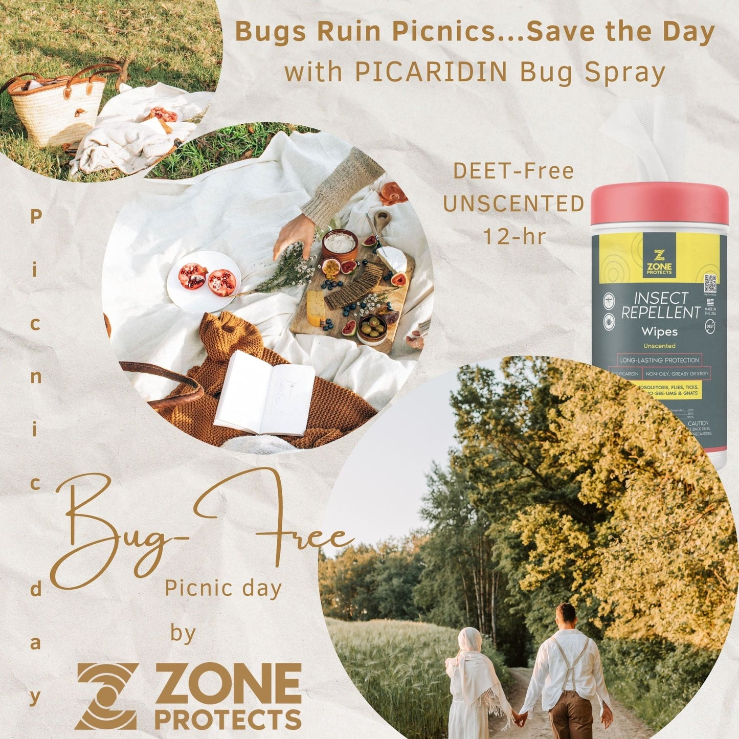 Insect repellent wipes bottle with red cap and yellow label