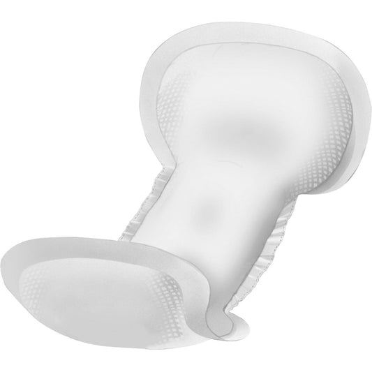 Pair of white anatomic bladder protection pad inserts with textured surface