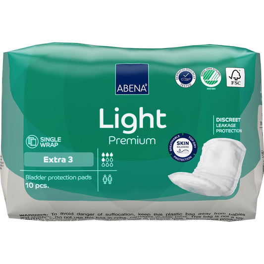 Extra 3 Light Premium bladder protection pads, single wrap, discreet leakage protection