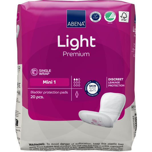 Light Premium Mini 1 bladder pad pack, 20 pcs, discreet leakage protection, single wrap