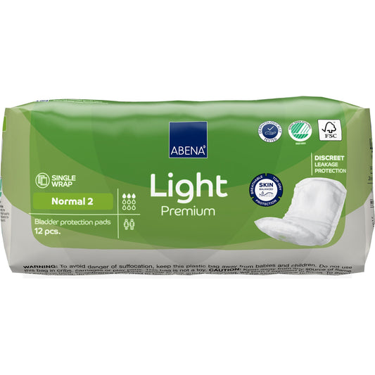 Light Premium Normal 2 bladder control pads, single wrap, discreet leakage protection, 12 pcs