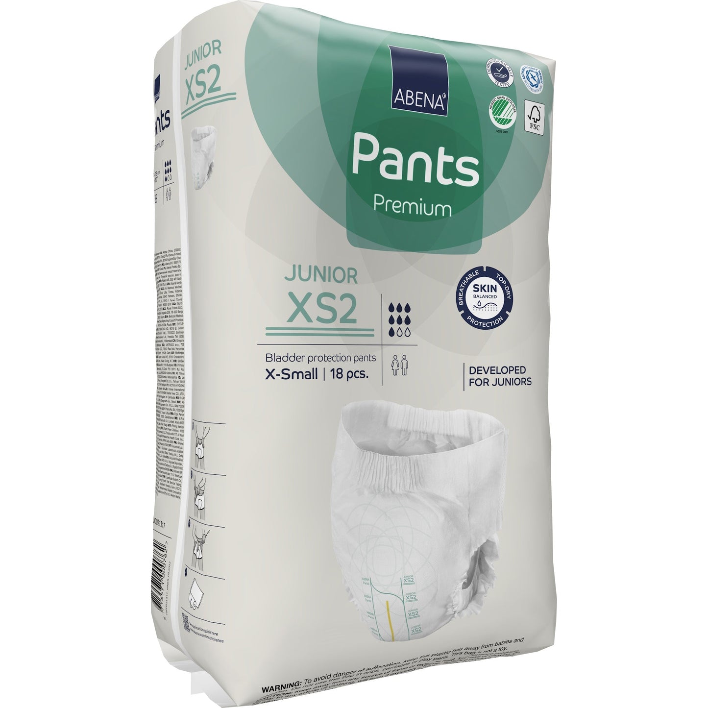 Abena junior incontinence pants, Premium XS2 pull-up underwear pack