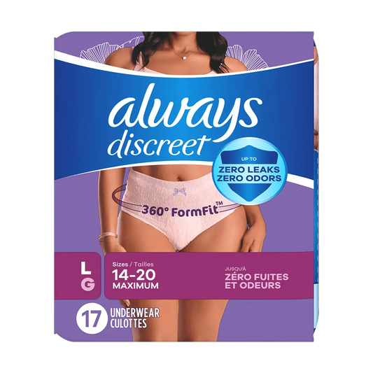 Always Discreet women’s underwear, L, light pink brief, pack of 17