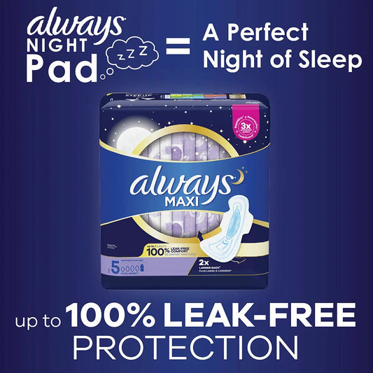 Always Maxi night pads in size 5 extra heavy overnight, unscented, with wings