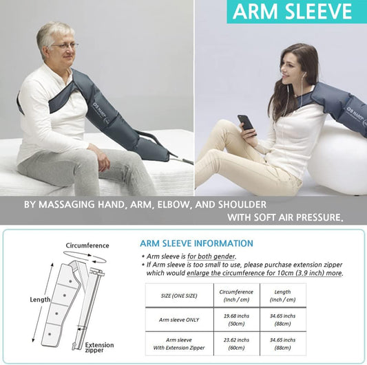 Arm compression sleeve worn on upper arm with soft air-pressure cushions