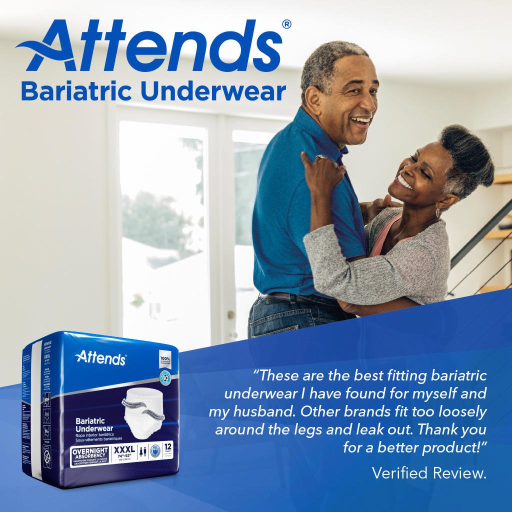 Attends bariatric overnight incontinence underwear box, XXXL size, verified review panel