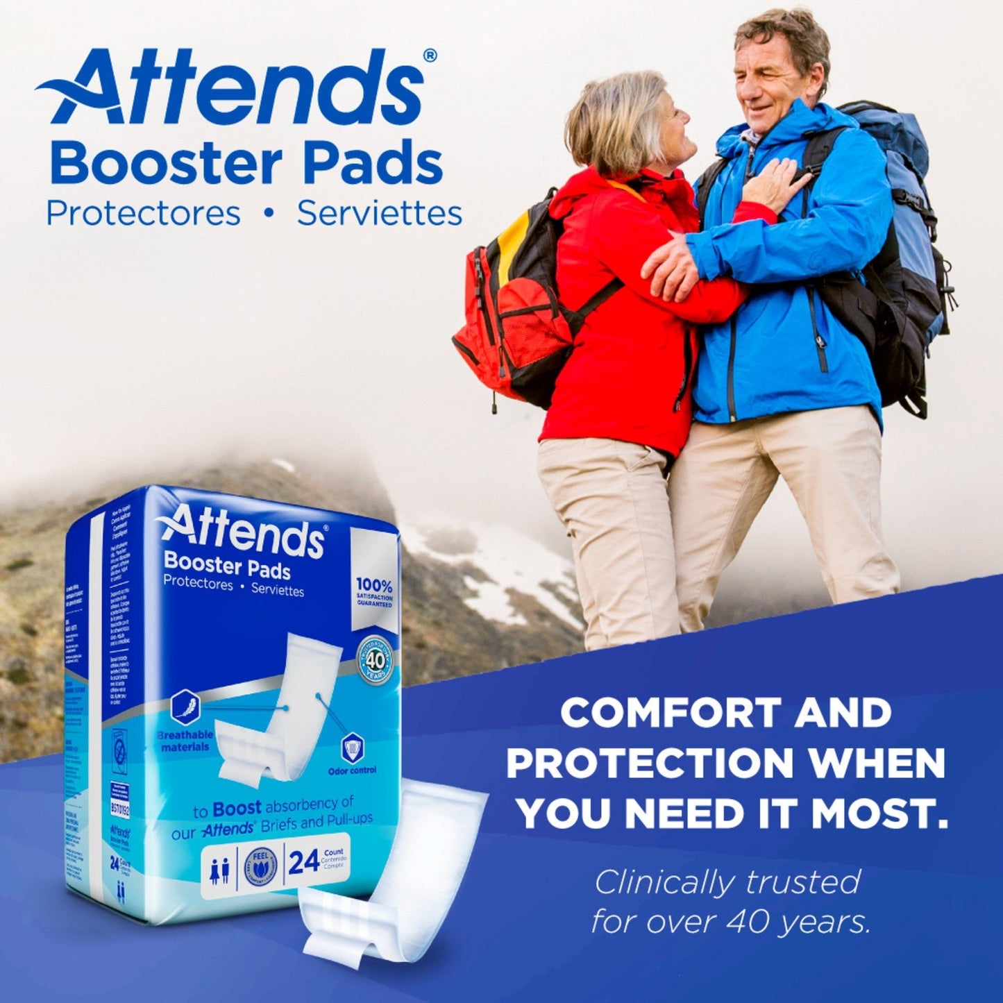 Booster pads 24-count box with folded white disposable protective pads