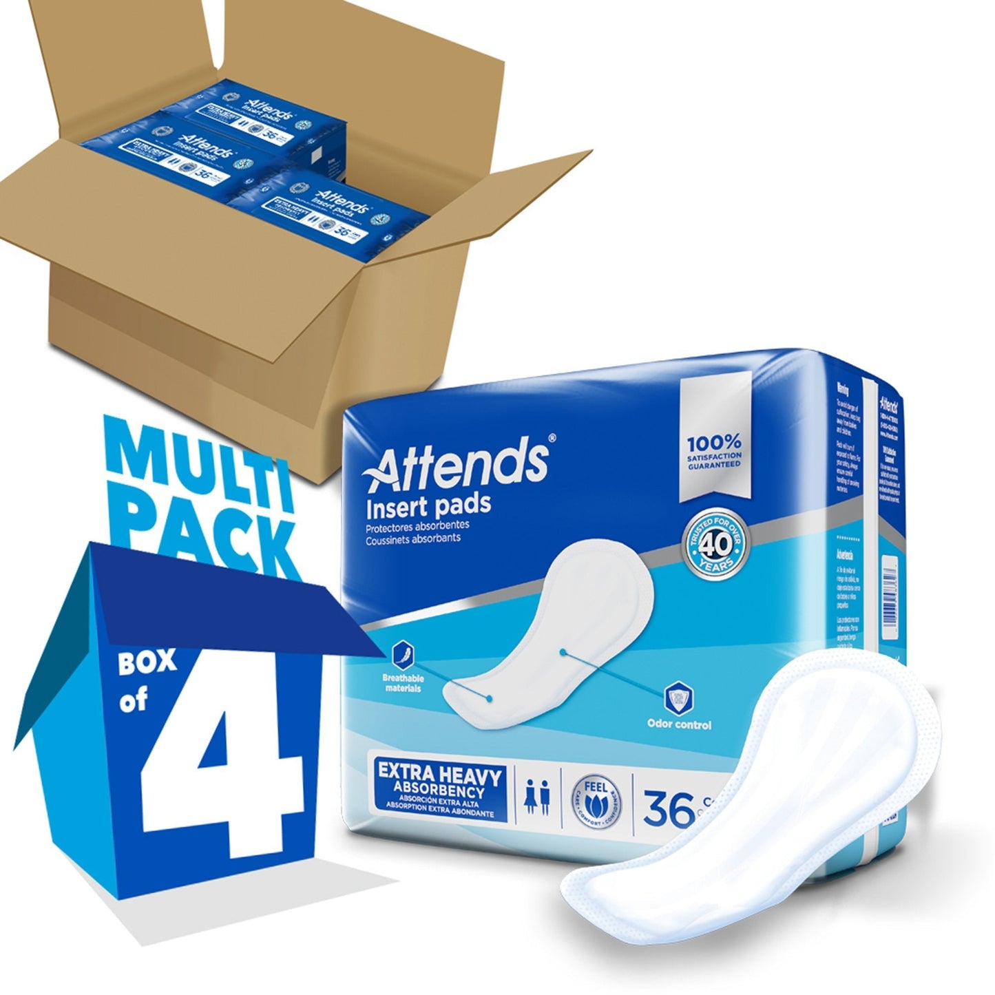 Attends extra heavy insert pads, case of 144 (4 packs) with pads shown