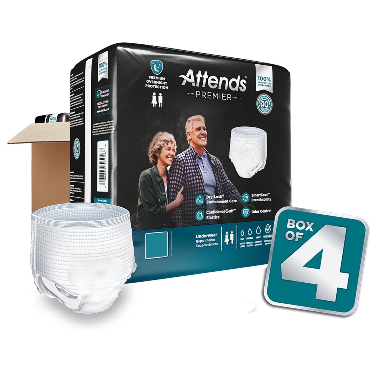 Attends Premier pull-up underwear box of 4, white