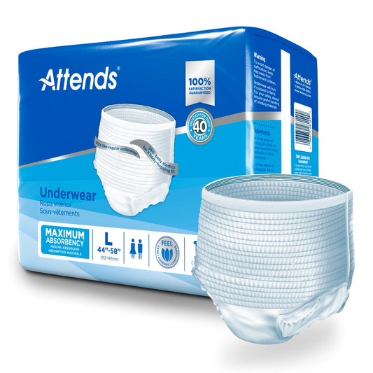 Attends maximum absorbency underwear, size L, white disposable briefs (pack)