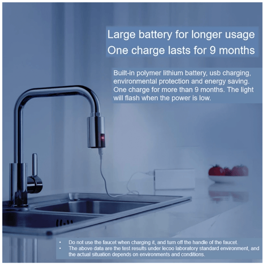 Automatic faucet adapter with USB cable and small red indicator light